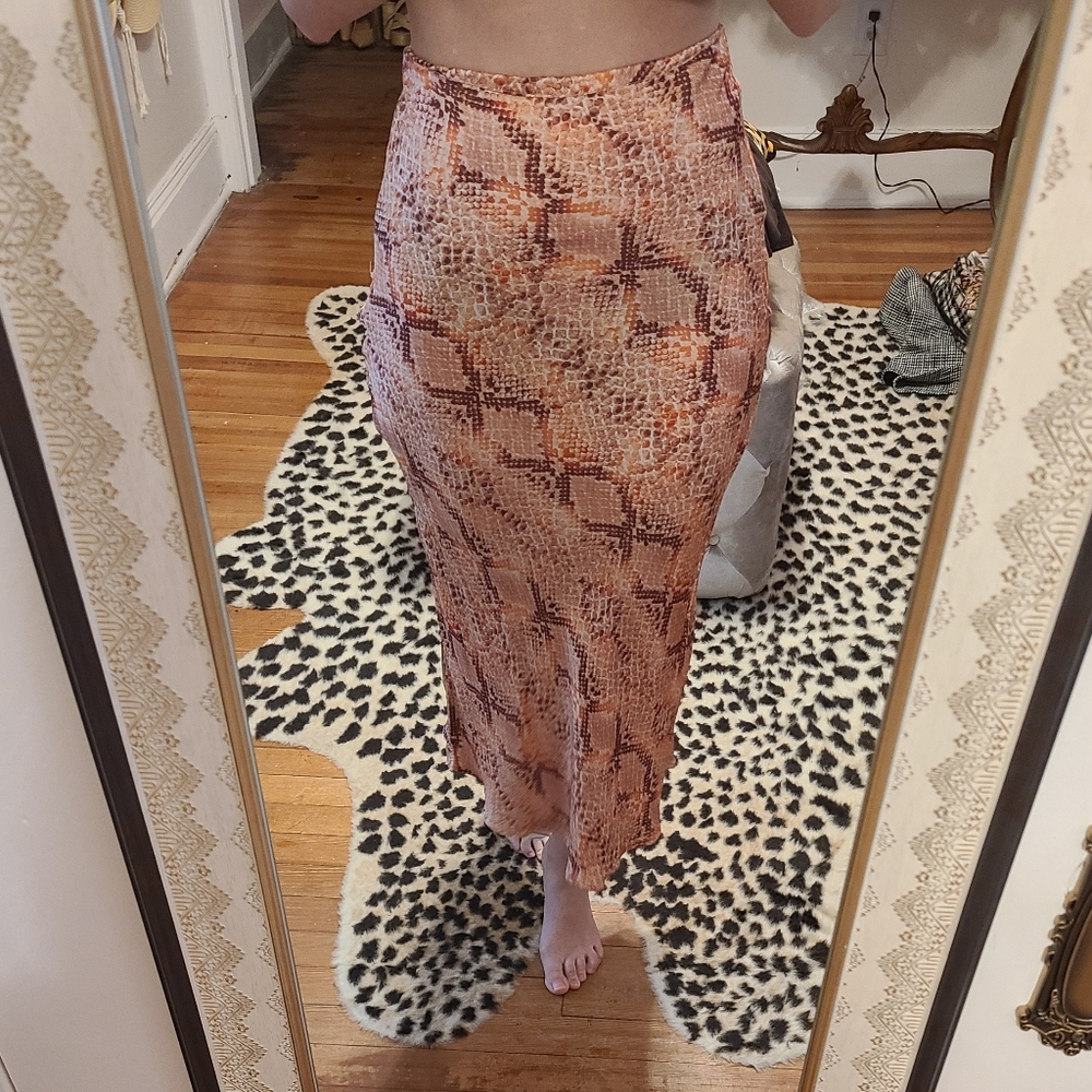 Vintage Urban Outfitters Satin Snakeskin Print Midi Skirt